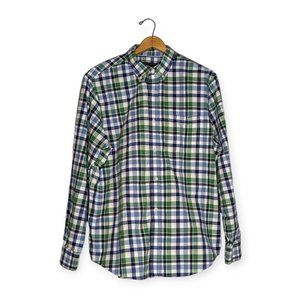 Banana Republic Factory Green/Blue Plaid Long Sleeve Button Down Shirt Size XL